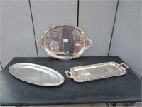 3 SILVER PLATE WARE SERVING TRAYS