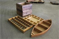 (3) Wood Knick Knack Shelves & Wood Box