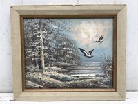 Acrylic on Canvas Painting  Winter Duck Scene