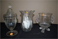 Old vases & covered candy dish