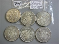 6 Silver Canadian Fifty Cents Coins