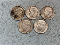 Six Roosevelt silver dimes