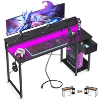 AODK Gaming Desk with LED Lights & Power Outlet,