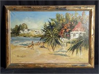 Signed Peter van Delft oil on canvas beach scene