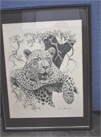 Vintage Bo Newell Graphite Leopard Drawing