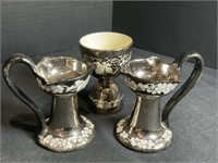 SHAW Silver Luster Candle Holders & Egg Cup