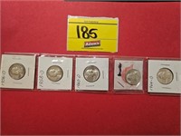 (5) WASHINGTON QUARTERS, 1956-D, 1958-D, 1960-D,