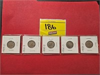 (5) BUFFALO NICKLES, 1929-D, 1931-S, 1935-S,