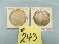 1921D, 1921 Morgan Silver Dollars - ExF