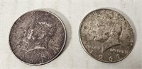 2 Kennedy Half Dollars  (1 Silver)