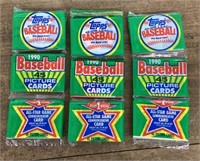 Three 1990 Topps baseball grocery packs