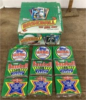 Three 1990 Topps baseball grocery packs with box