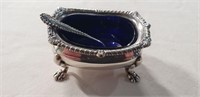 Footed Salt Cauldron With Blue Glass Liner
