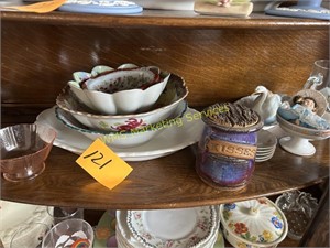 Shelf Contents - Painted Bowls, Glass, Etc.