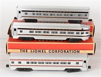 3- LIONEL PASSENGER CARS, 2 w/ BOXES