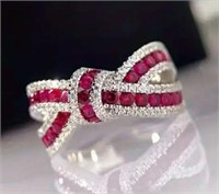 Exquisite Bow knot zircon ring  sz 6  silver band