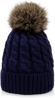 Simplicity Womens Knit Faux Fur Pompoms Beanie