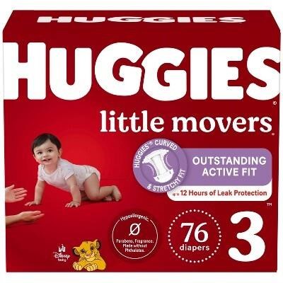 76 Ct-Size 3 Diapers Huggies Little Movers