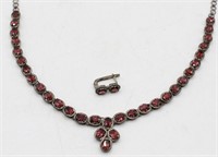 Antique Sterling & Red Stone Necklace & Earring