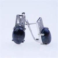 Shattuckite & White Zircon Silver-tone Earrings