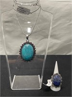 Lapis Ring And Turquoise Pendant