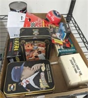 TRAY OF COLLECTOR TINS, BASEBALL, MISC SPORTS