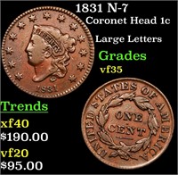 1831 N-7 Coronet Head 1c Grades vf++