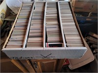 4 row box of baseball cards, mainly Topps