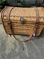 Picnic Basket w/ contents, has split on side