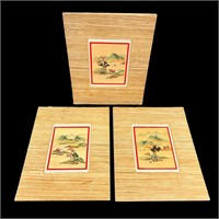 3 Chinese Landscape Paintings on Fabric - Matted