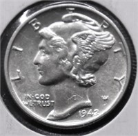 1942 CHOICE BU MERCURY DIME