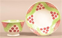 Red & Green Spatterware Christmas Balls Cup & Sauc