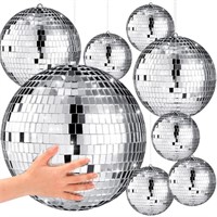 Haull 8 Pcs Large Disco Ball Set Silver Mirror...