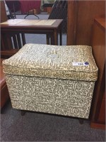 MID CENTURY UPHOLSTERED FOOTSTOOL WITH STORAGE
