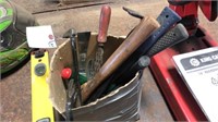 Box of hand tools, hammers, nail puller