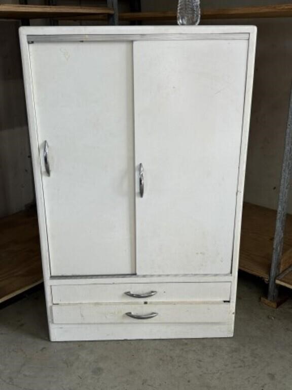 Vintage White Storage Cabinet with Sliding Doors