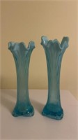 TWO VINTAGE OPALESCENT BLUE GLASS VASES