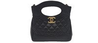 CC Black Quilted Leather Mini Top Handle Pouch