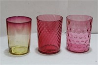 Lot of 3 Cranberry Glass Tumblers