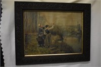 VICTORIAN FRAME WITH PRINT - AS IS -