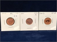 2010, 11, 12 Canadian Pennies  PL to Specimen