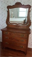 ANTIQUE DRESSER WITH BEVELLED MIRROR