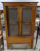 Antique Oak Punched Tin Design Pie Safe.