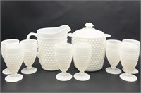 10- Vintage Hobnail by Anchor Hocking Pitcher Set: