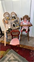 Doll, doll high chair, & more