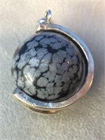 Sterling Silver Snowflake Black Obsidian Pendant