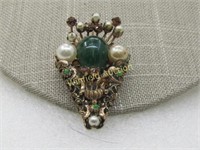 Vintage Austrian Crystal & Faux Pearl Brooch, 1920