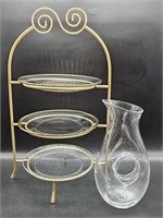 Gold Tone Plate Stand w 2 Gold Rimmed 10" Plates