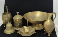 Vintage India Brass Lot, Bell, Barrel, Vase,