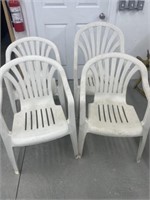 4 White Plastic Outdoor Chairs, 3 - 22x18x32 “